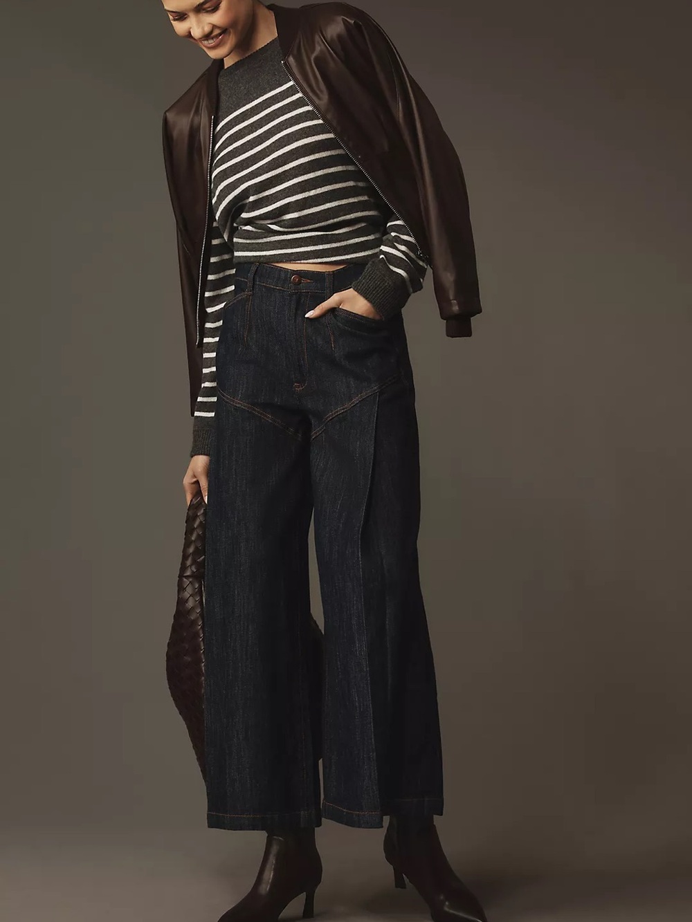 Pilcro Seamed Flounce High Waist Wide Leg Jeans DARK WASH SOLD OUT NEW